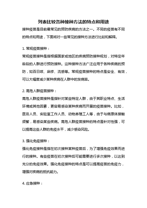 列表比较各种接种方法的特点和用途