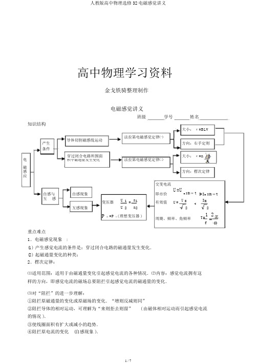 人教版高中物理选修32电磁感应讲义