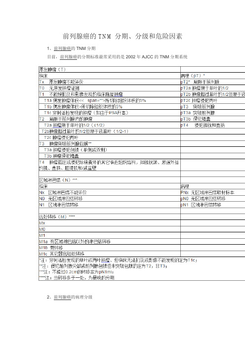 前列腺癌的TNM分期、分级和危险因素