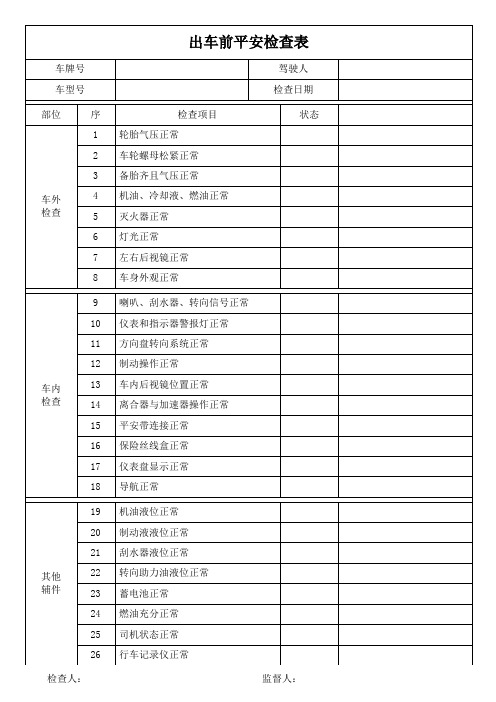 车辆安全检查表