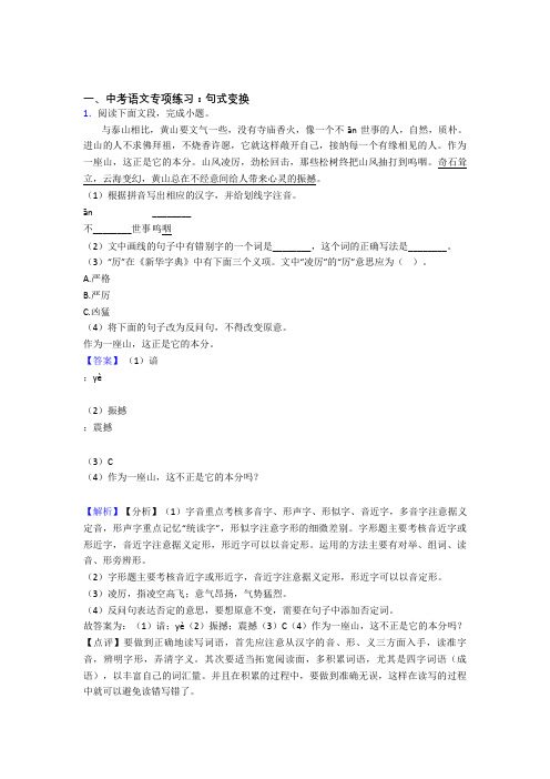 【精品】部编初中中考语文 句式变换阅读训练及解析