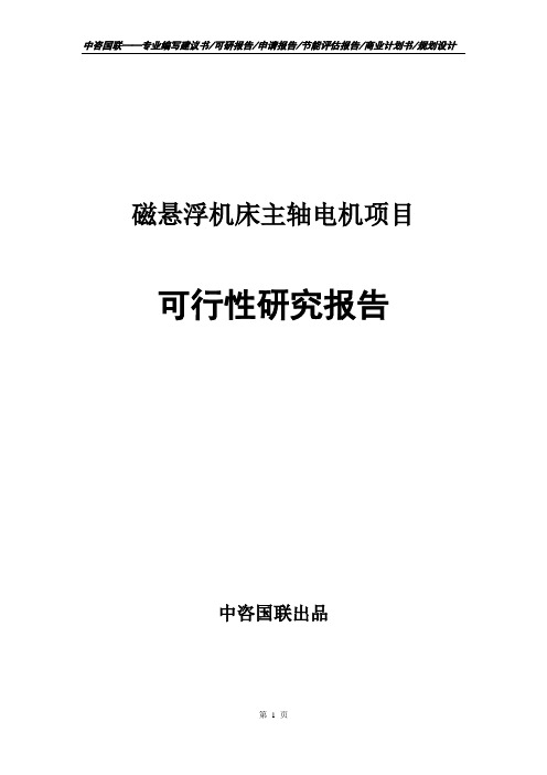 磁悬浮机床主轴电机项目可行性研究报告申请报告