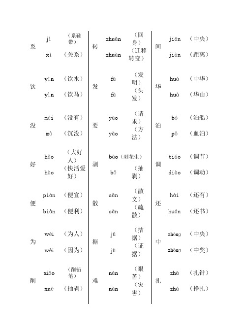 四年级全部多音字