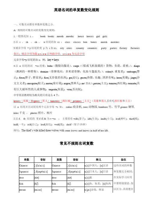 名词复数变化规律总结及不规则变化单词总结