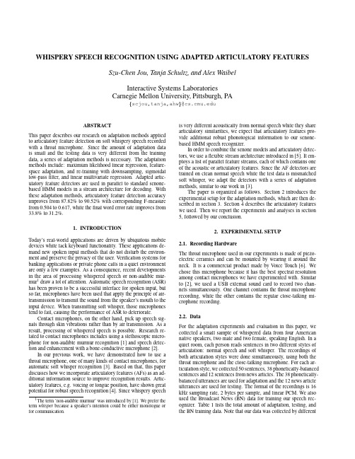 WHISPERY SPEECH RECOGNITION USING ADAPTED ARTICULATORY FEATURES