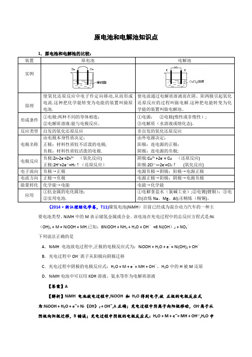 原电池和电解池知识点