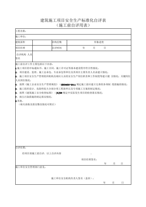 建筑施工项目安全生产标准化评价意见表