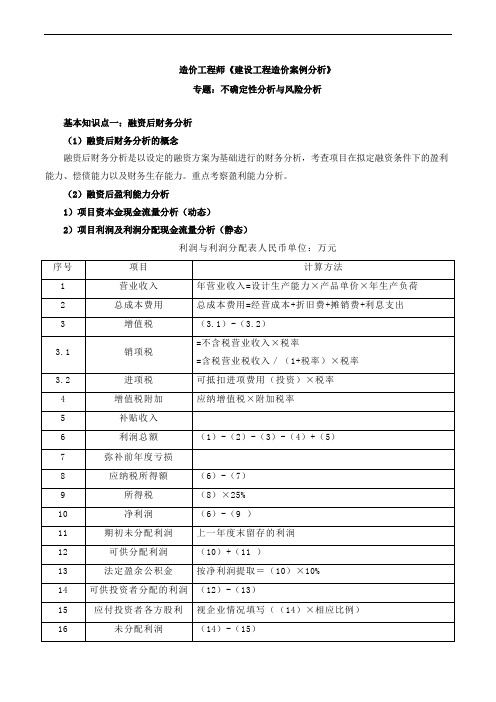 造价工程师《建设工程造价案例分析》不确定性分析与风险分析