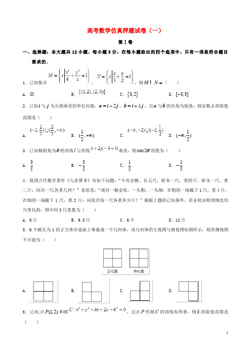 2019年高考数学仿真押题试卷(一)(含解析)