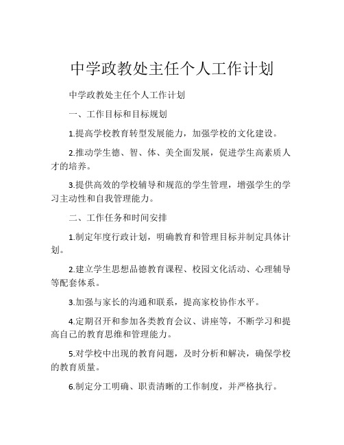 中学政教处主任个人工作计划