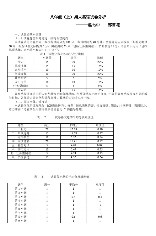 八年级(上)期末英语试卷分析