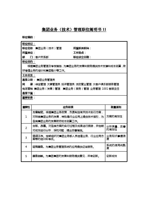 集团业务重点技术管理岗位专项说明书