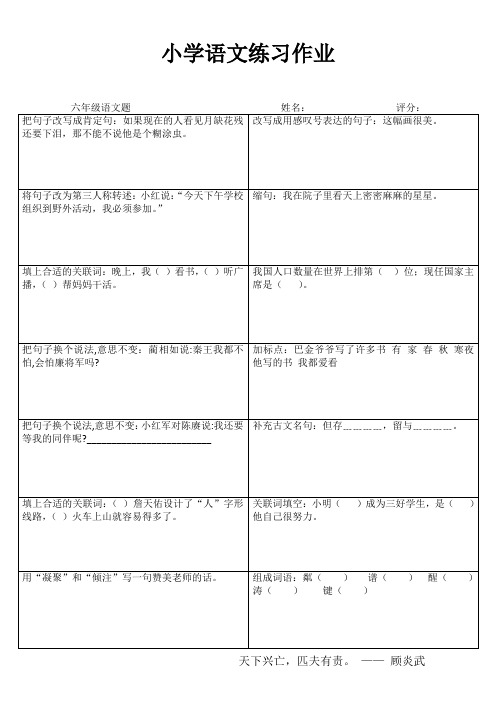 小学六年级语文课堂延伸练习III (31)