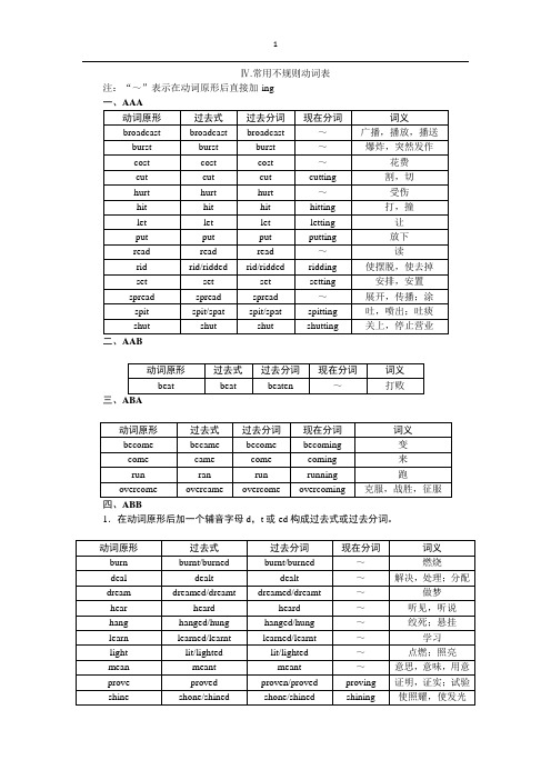 常用不规则动词表