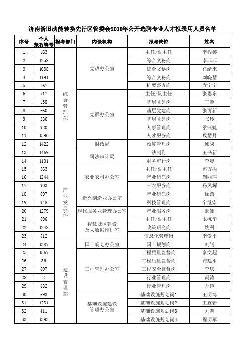 济南新旧动能转换先行区管委会2018年公开选聘专业人才拟录