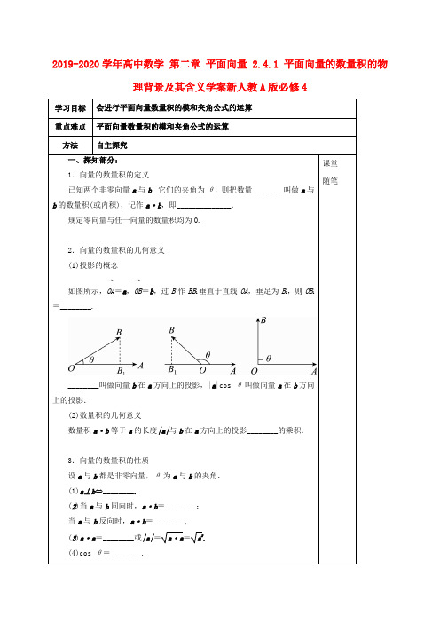 2019-2020学年高中数学 第二章 平面向量 2.4.1 平面向量的数量积的物理背景及其含义学案新人教A版必修4.doc