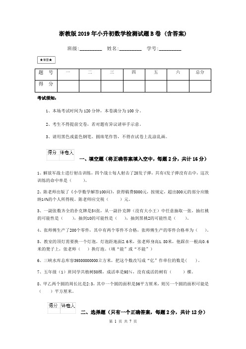 浙教版2019年小升初数学检测试题B卷 (含答案)