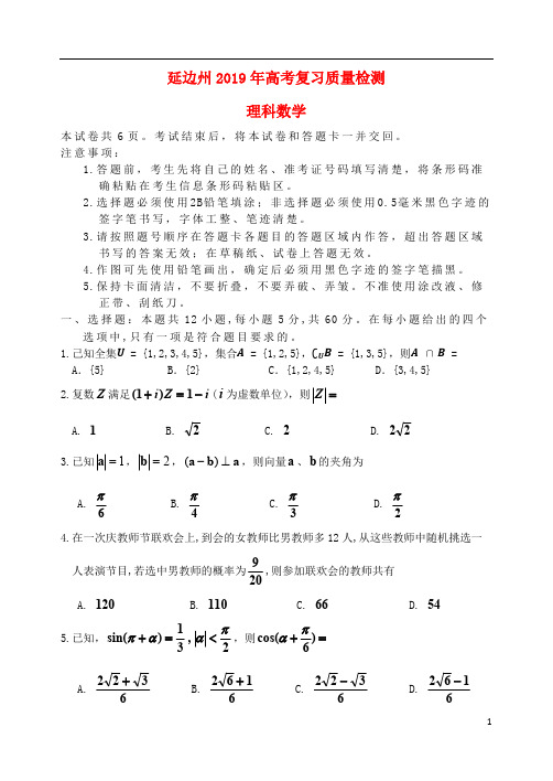 吉林省延边州2019届高三数学2月复习质量检测试题理汉语201904100127