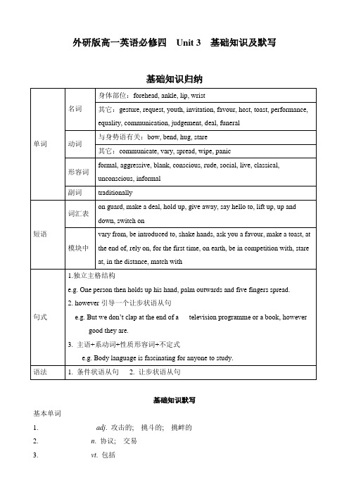 外研版高一英语必修四  Unit 3 基础知识及默写 含答案