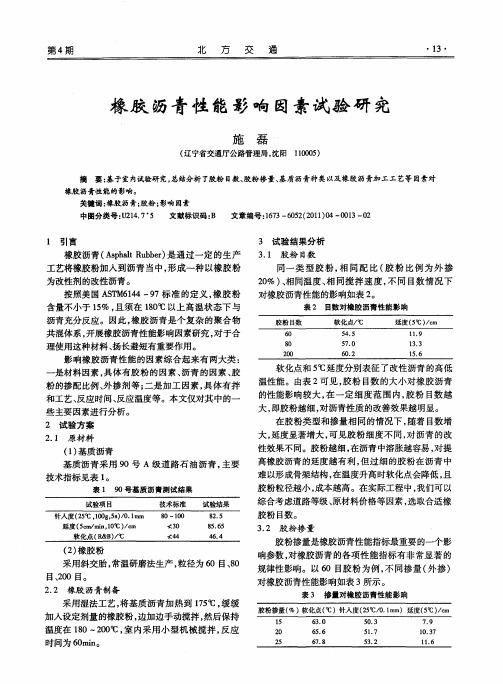 橡胶沥青性能影响因素试验研究