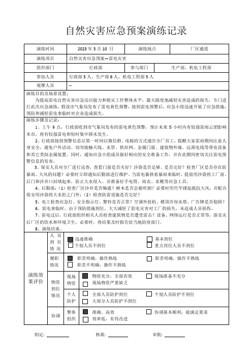 2023年自然灾害应急预案演练记录