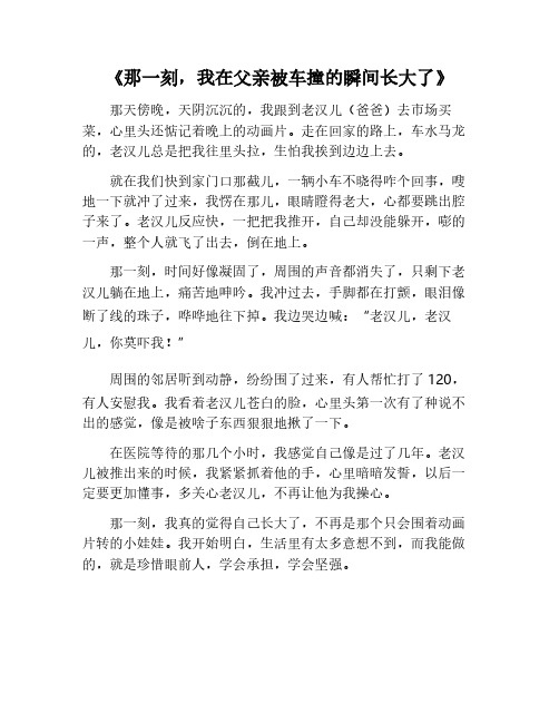 一刻我长大了父亲被车撞的故事作文450