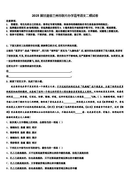 2025届甘肃省兰州市联片办学高考语文二模试卷含解析