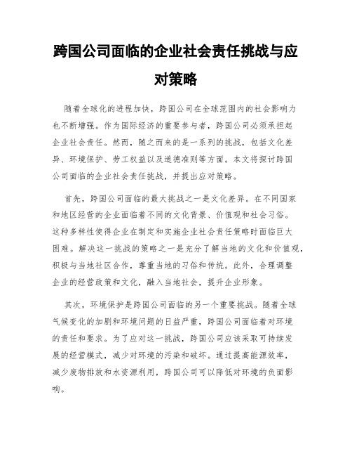 跨国公司面临的企业社会责任挑战与应对策略