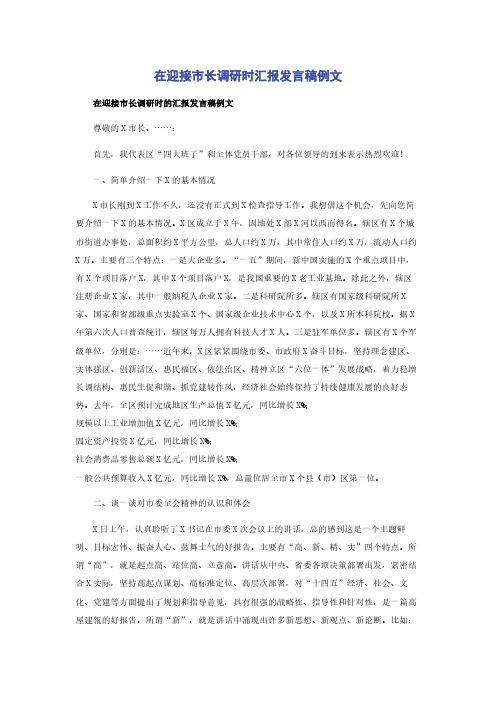 在迎接市长调研时汇报发言稿例文