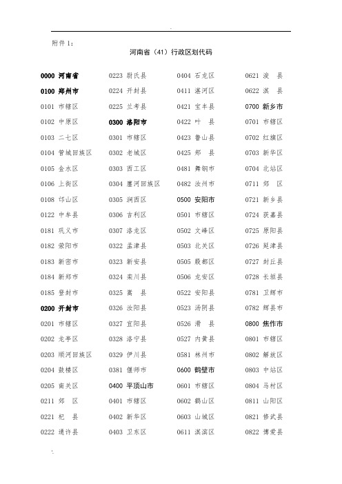 河南行政区划代码