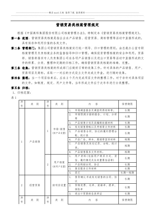 营销贸易类档案管理规定