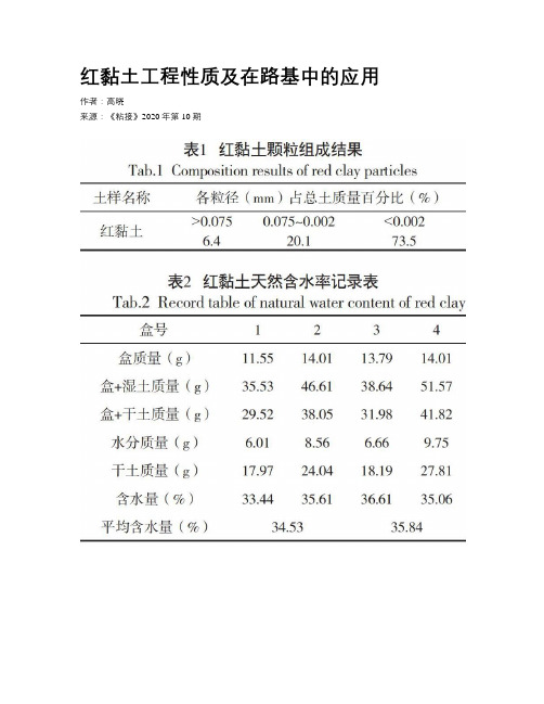 红黏土工程性质及在路基中的应用