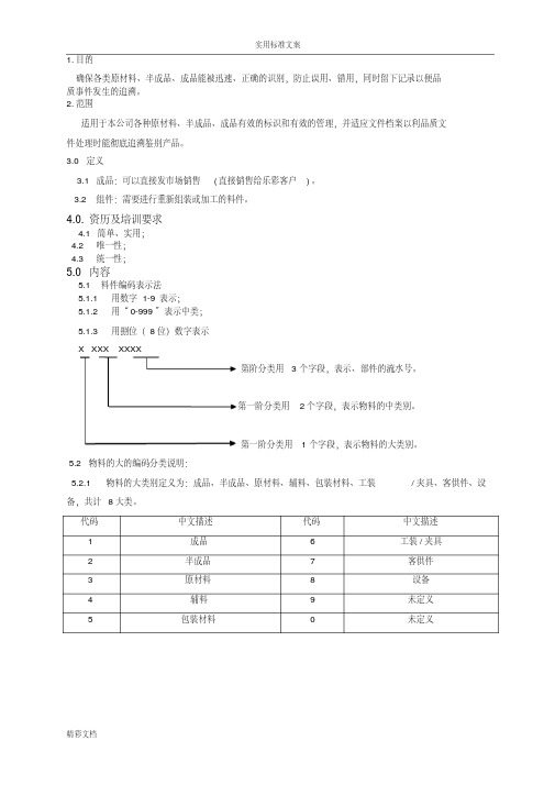 ERP物料编码规则(自行编写)