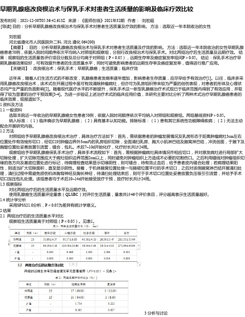 早期乳腺癌改良根治术与保乳手术对患者生活质量的影响及临床疗效比较