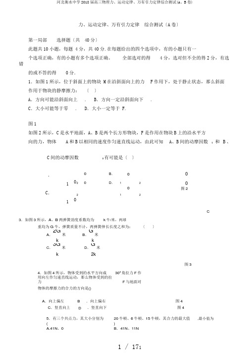 河北衡水中学2018届高三物理力、运动定律、万有引力定律综合测试(A、B卷)