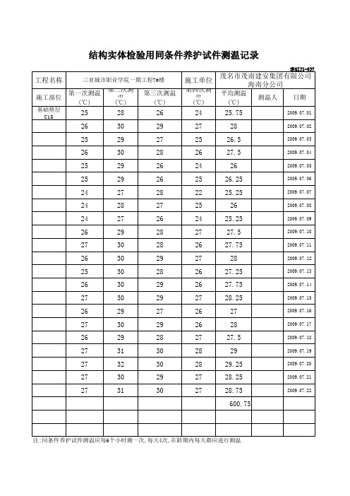 混凝土试块结构实体用测试记录