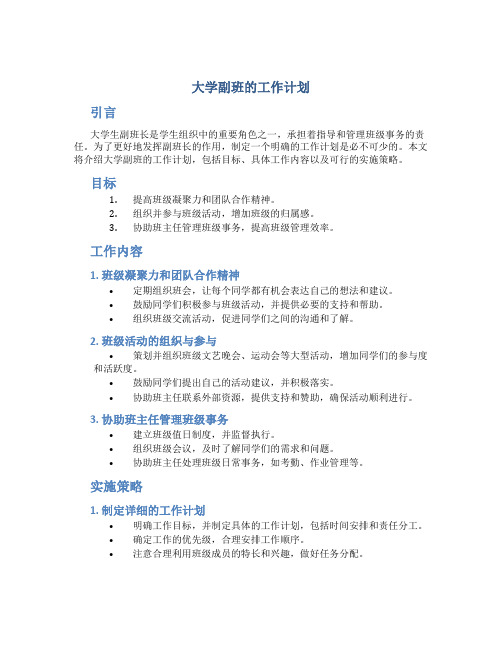 大学副班的工作计划