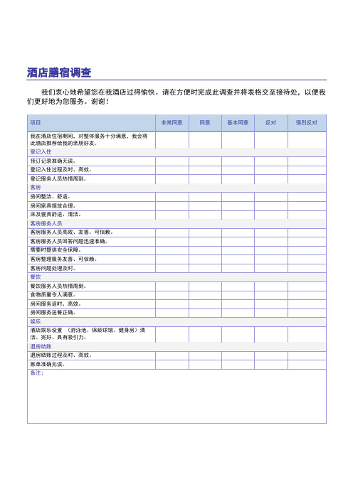 商务管理-酒店客户意见登记表