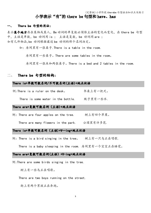 (完整版)小学阶段therebe句型语法知识点及练习