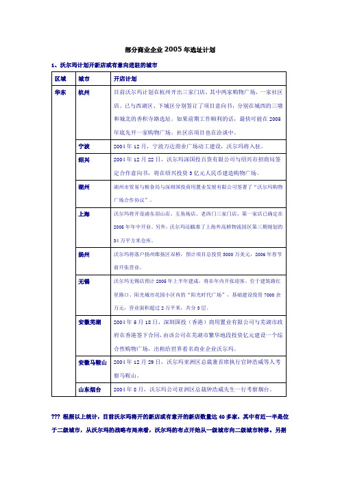 部分商业企业 选址计计划