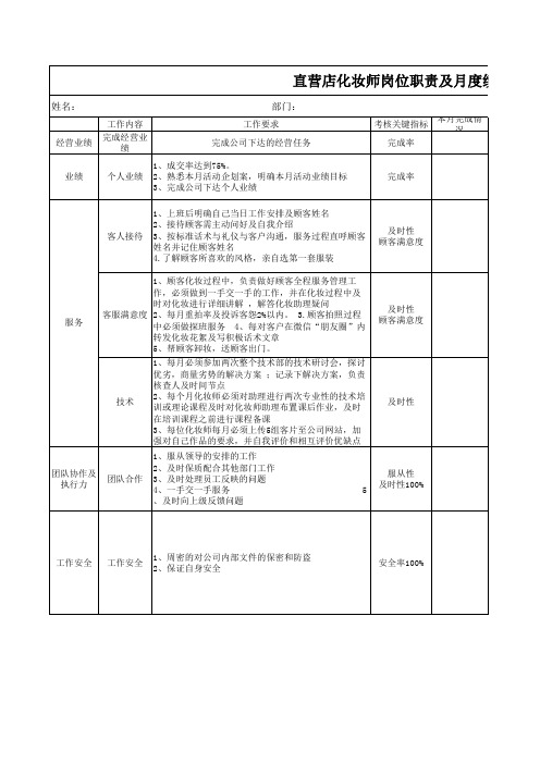 化妆师岗位度绩效考核