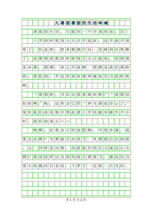 2019年九年级暑假作文300字-暑假的生活呐喊