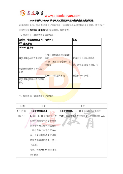 2018年清华大学美术学考研复试科目复试通知复试分数线复试经验