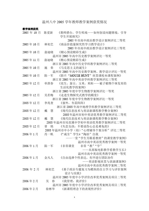 温州八中2005学年教师教学案例获奖情况