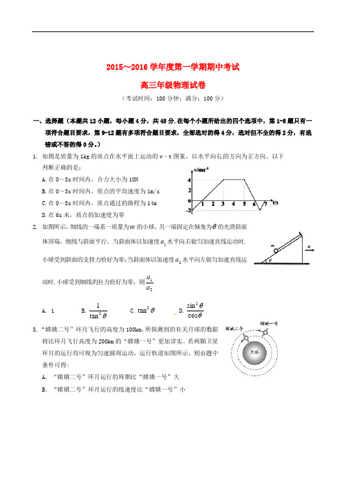 福建省连江第二中学高三物理上学期期中试题