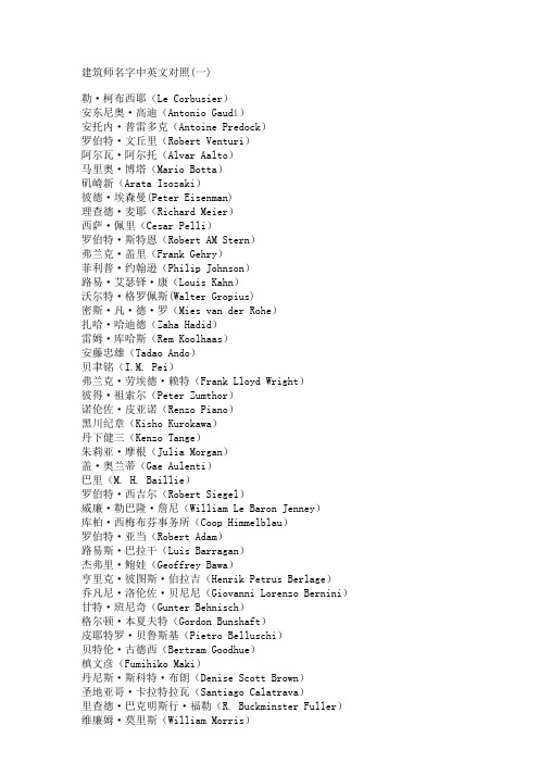 建筑师名字中英文对照