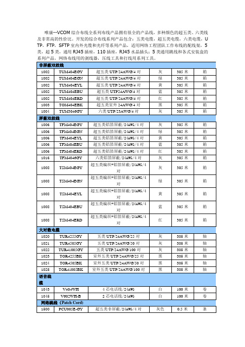 唯康--VCOM综合布线全系列布线产品拥有很全的产品线
