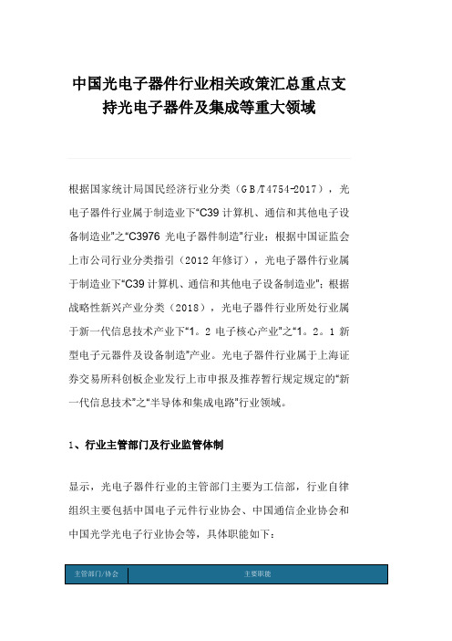 中国光电子器件行业相关政策汇总重点支持光电子器件及集成等重大领域