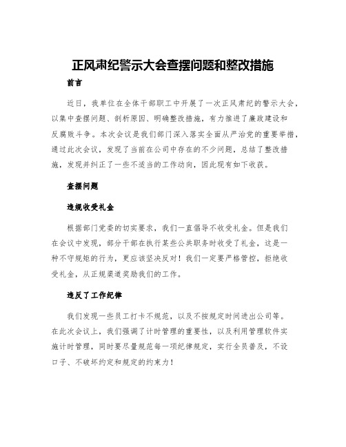 正风肃纪警示大会查摆问题和整改措施