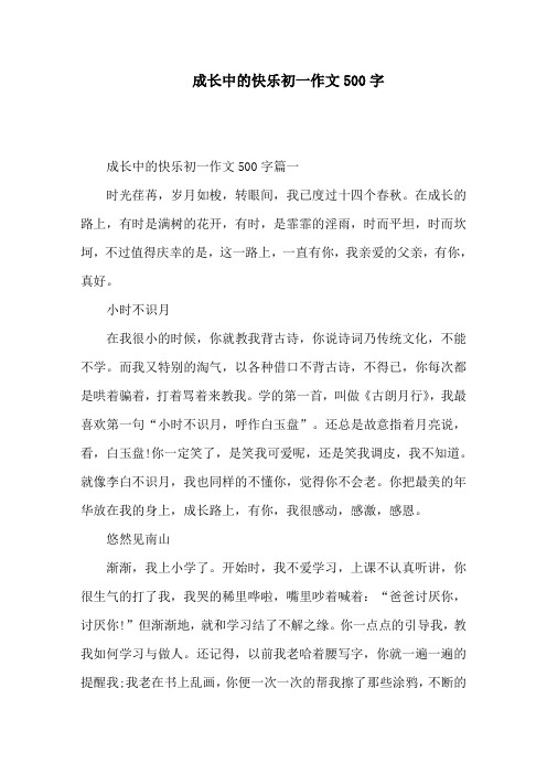 成长中的快乐初一作文500字